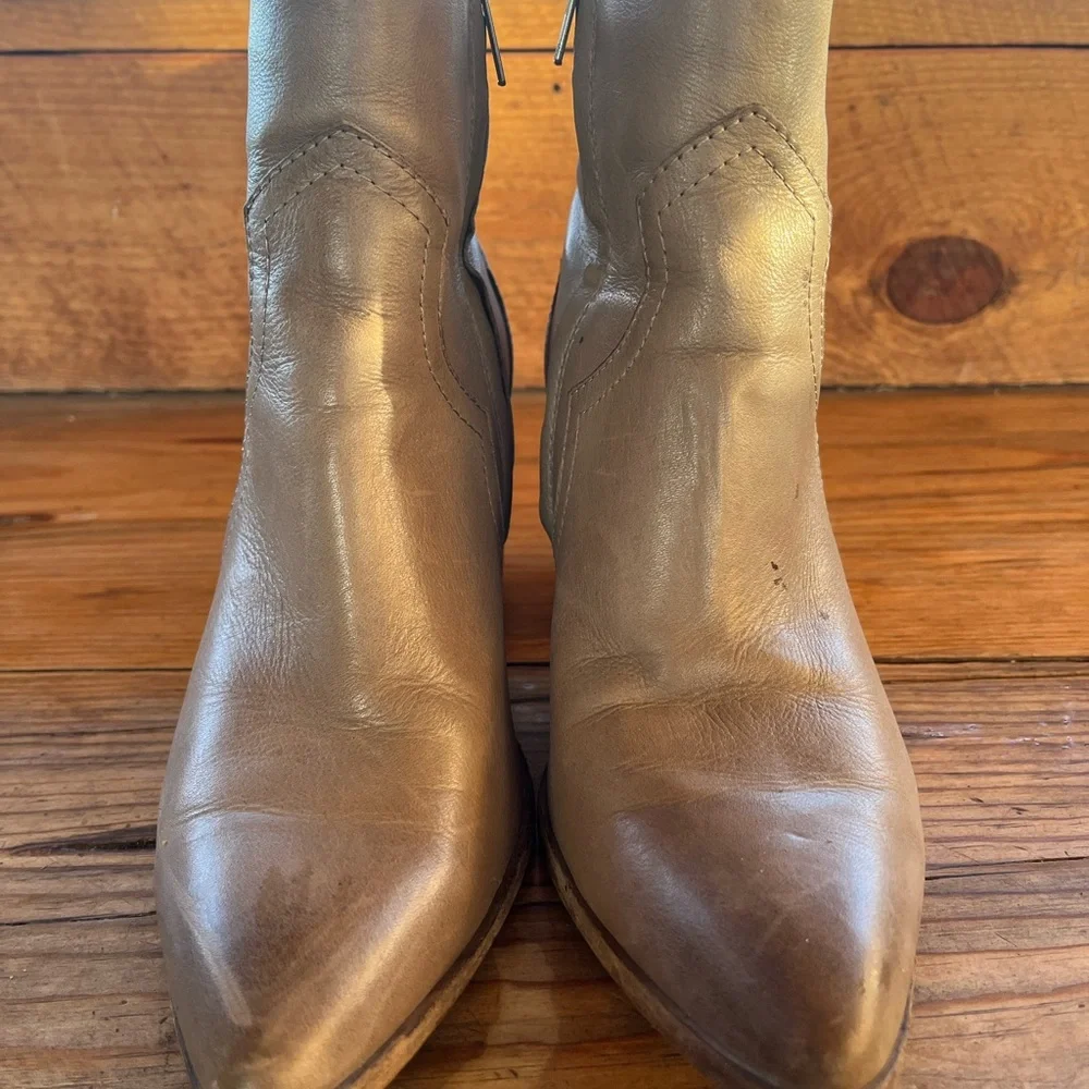 Classic Women's Taupe Ankle Booties - Zip Side